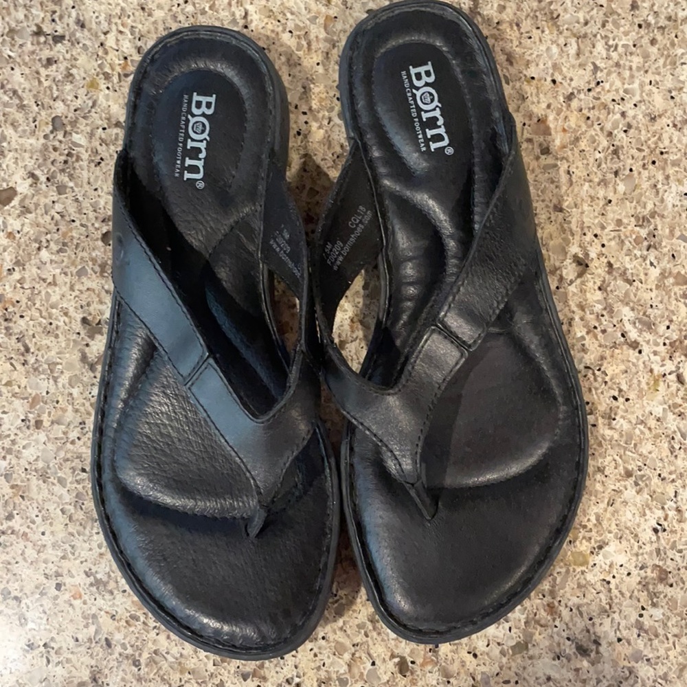 Born Black Leather Flip Flops